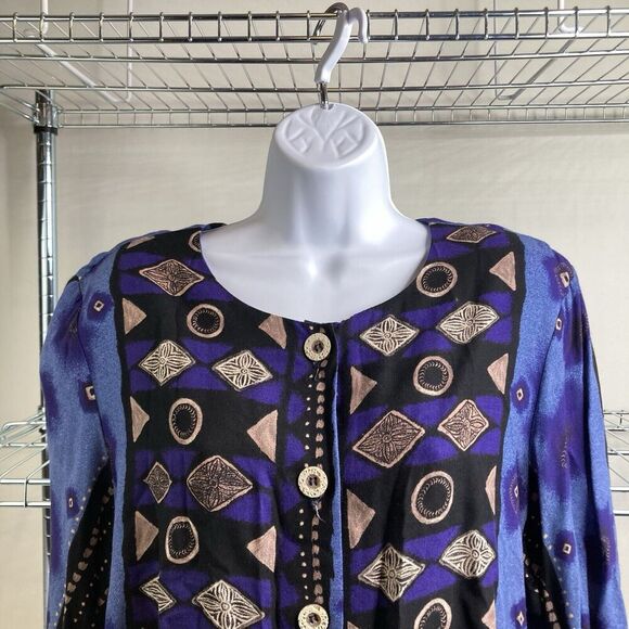 Vintage Ruth Norman Saks Fifth Avenue Womens Purple Tunic Top Size L Retro Flowy - Picture 7 of 11